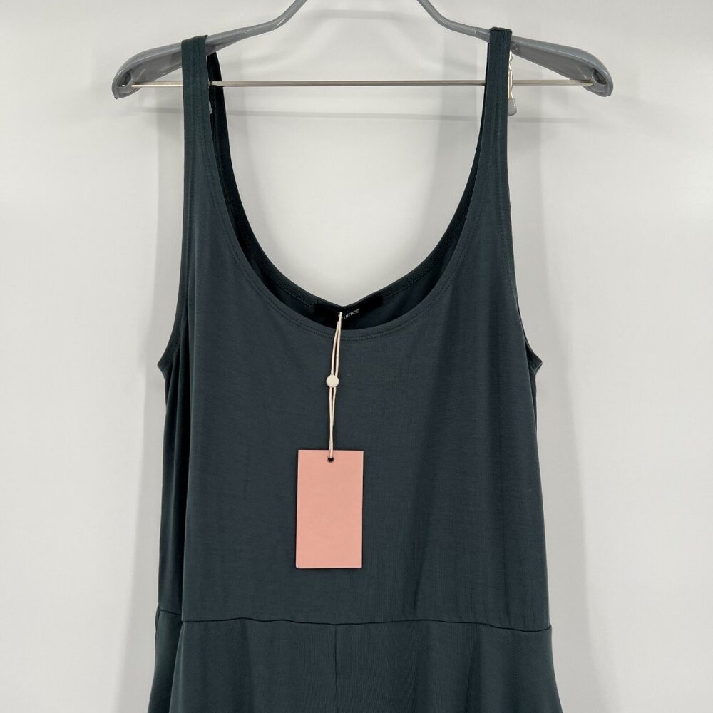 Quince Dark Olive Green Tencel Jersey Fit & Flare Dress sz M Sleeveless Midi - Picture 2 of 5